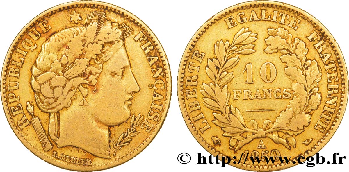 10 francs or Cérès, IIe République 1850 Paris F.504/1 TB35 