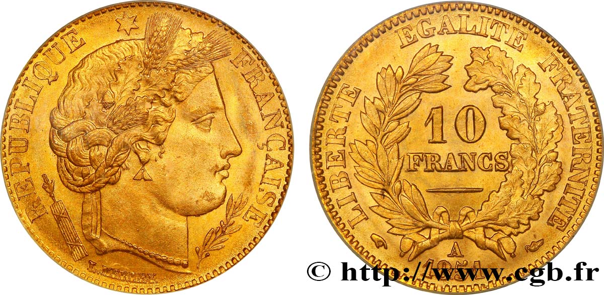 10 francs or Cérès, IIe République 1851 Paris F.504/3 SC64 