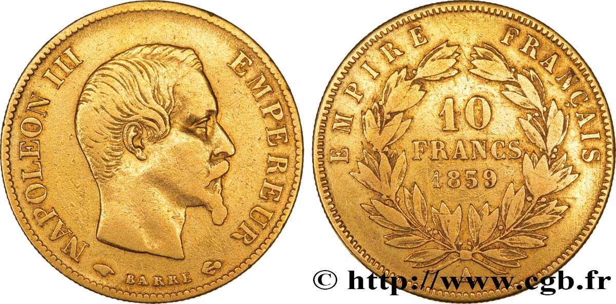 10 francs or Napoléon III, tête nue, grand module 1859 Paris F.506/7 BB45 