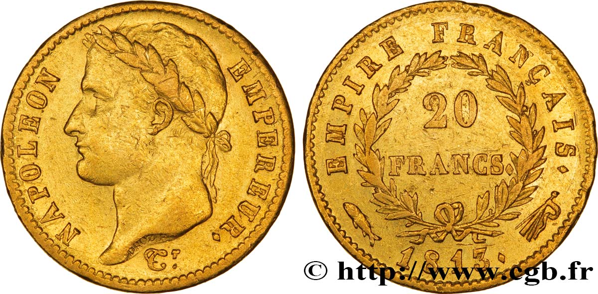 20 francs or Napoléon tête laurée, Empire français 1813 Utrecht F.516/37 BB45 