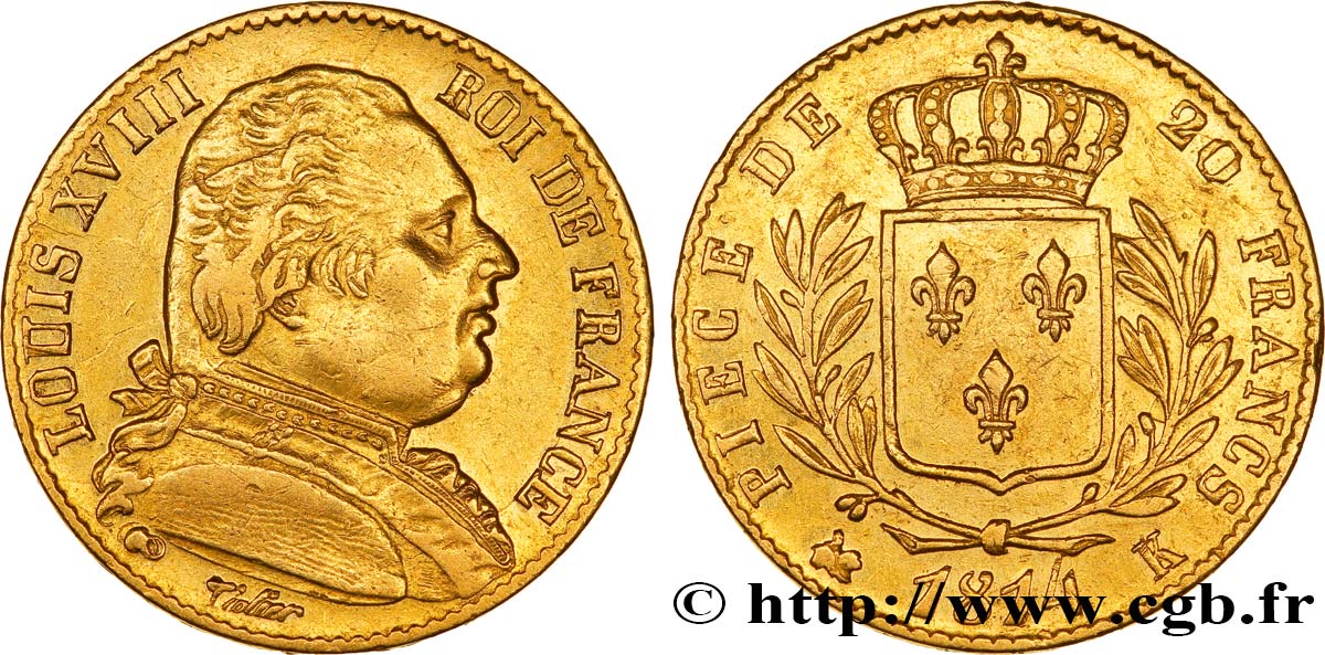 20 francs or Louis XVIII, buste habillé 1814 Bordeaux F.517/3 XF48 