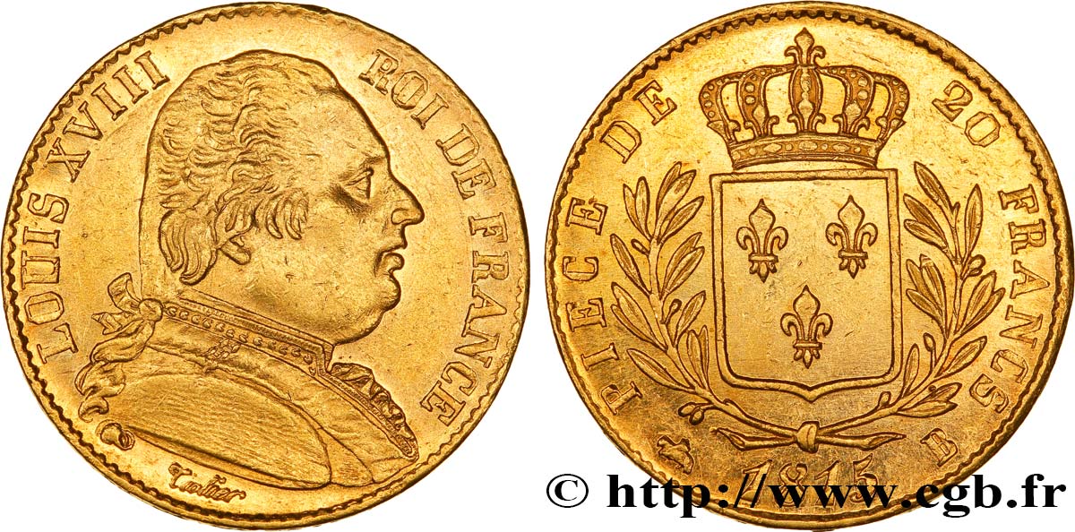 20 francs or Louis XVIII, buste habillé 1815 Rouen F.517/11 TTB50 