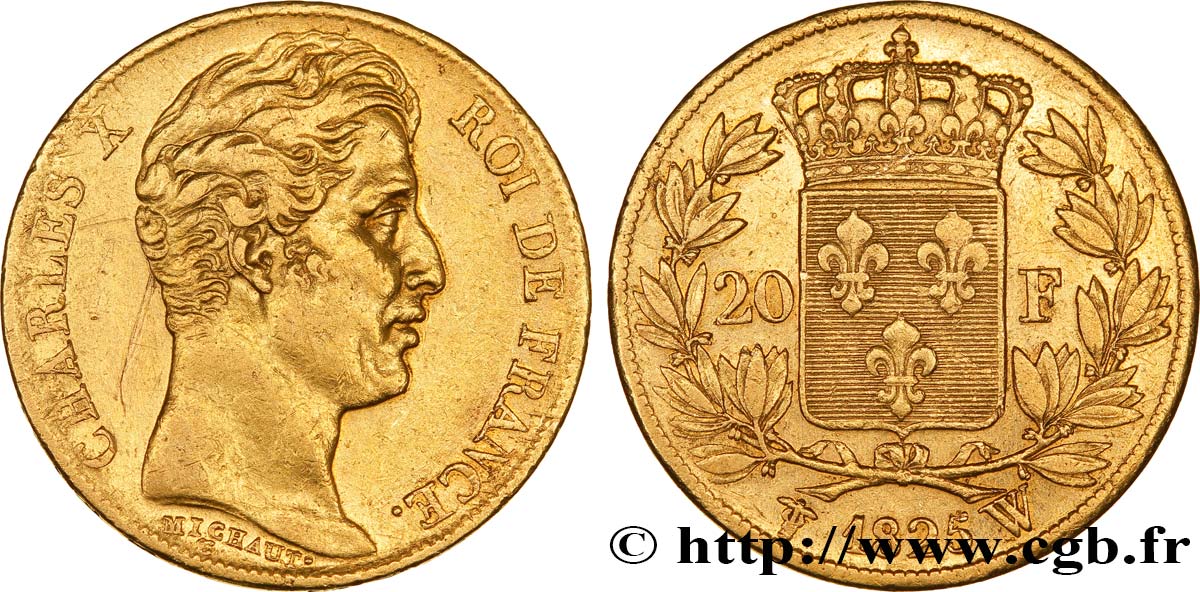 20 francs or Charles X, matrice du revers à quatre feuilles et demie 1825 Lille F.520/2 BB45 