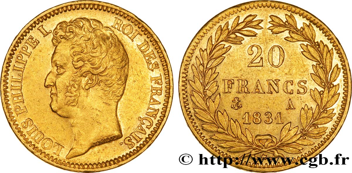 20 francs or Louis-Philippe, Tiolier, tranche inscrite en creux 1831 Paris F.524/2 TTB48 
