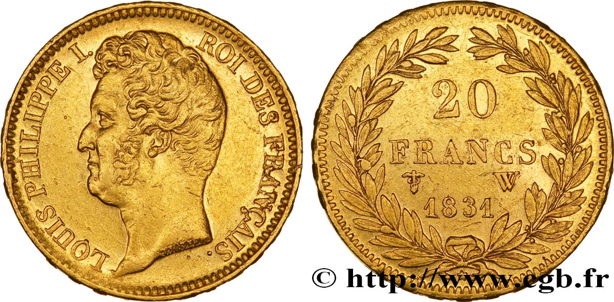 20 francs or Louis-Philippe, Tiolier, tranche inscrite en relief 1831 Lille F.525/5 SS45 