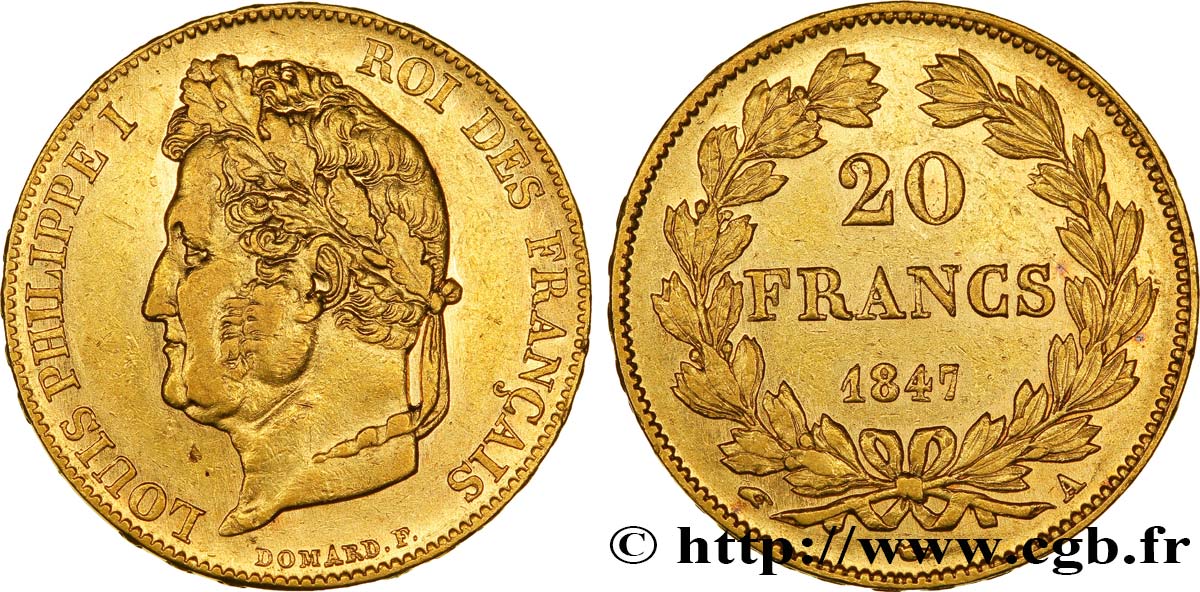 20 francs or Louis-Philippe, Domard 1847 Paris F.527/37 MBC45 