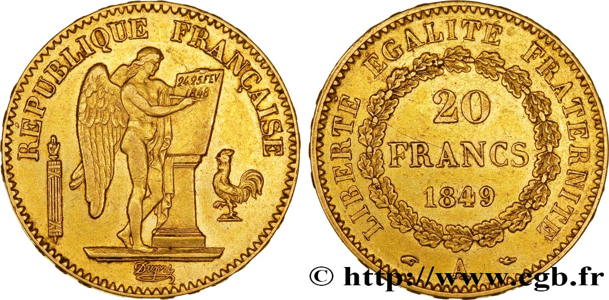 20 francs or Génie, IIe République 1849 Paris F.528/2 SS45 