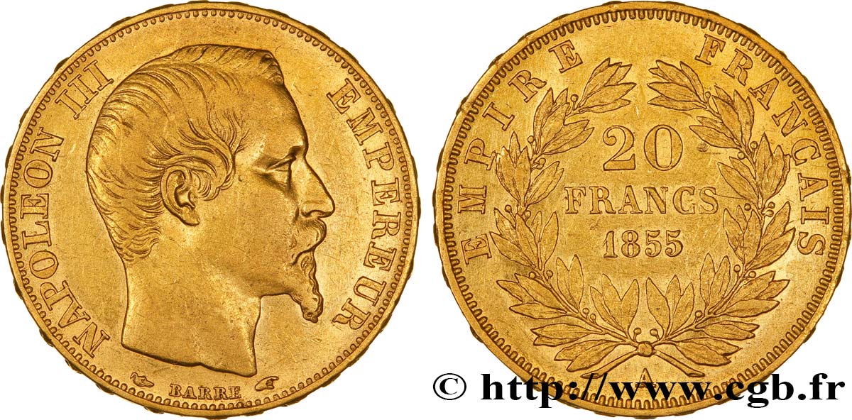 20 francs or Napoléon III, tête nue 1855 Paris F.531/3 TTB45 