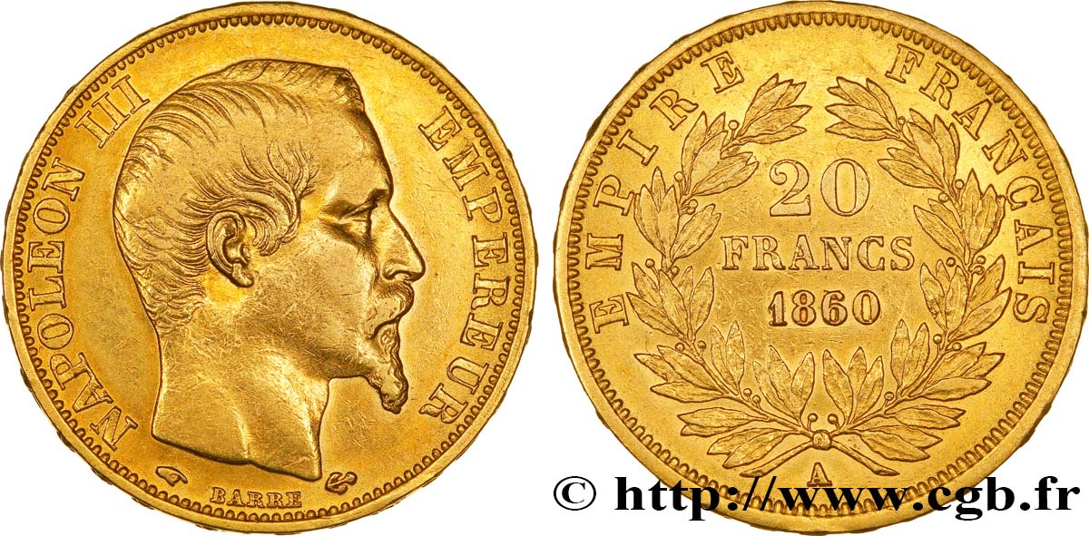 20 francs or Napoléon III, tête nue 1860 Paris F.531/17 XF45 
