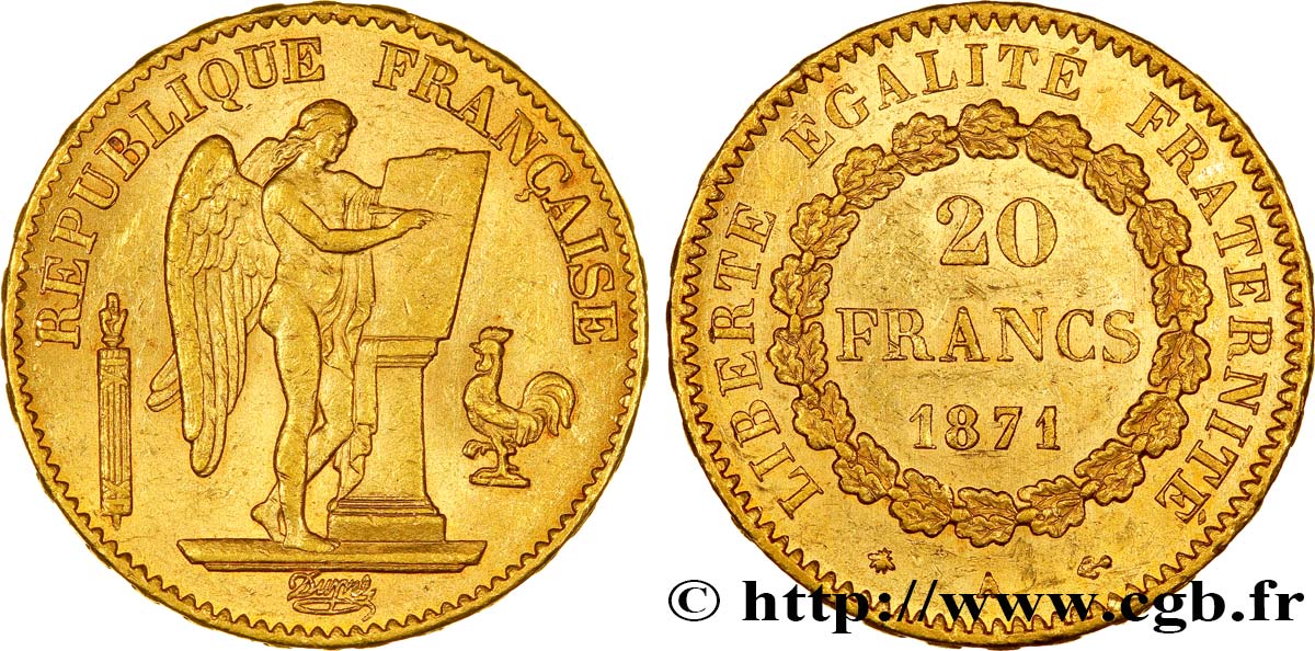 20 francs or Génie, Troisième République 1871 Paris F.533/1 MBC52 
