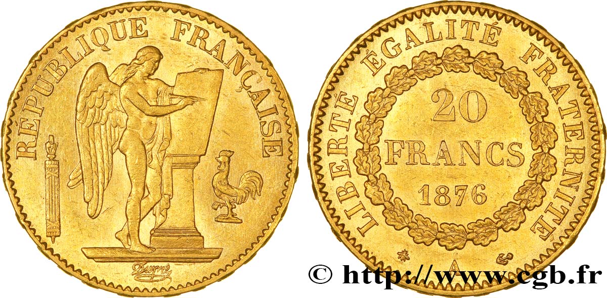 20 francs or Génie, IIIe République 1876 Paris F.533/4 VZ58 