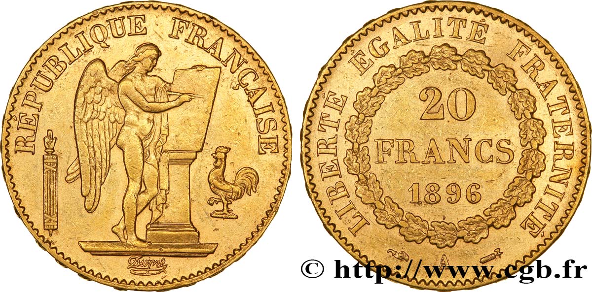 20 francs or Génie, IIIe République 1896 Paris F.533/20 XF48 