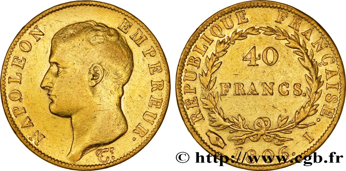 40 francs or Napoléon tête nue, Calendrier grégorien 1806 Limoges F.538/2 SS40 