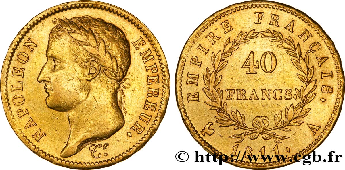 40 francs or Napoléon tête laurée, Empire français 1811 Paris F.541/6 TTB45 