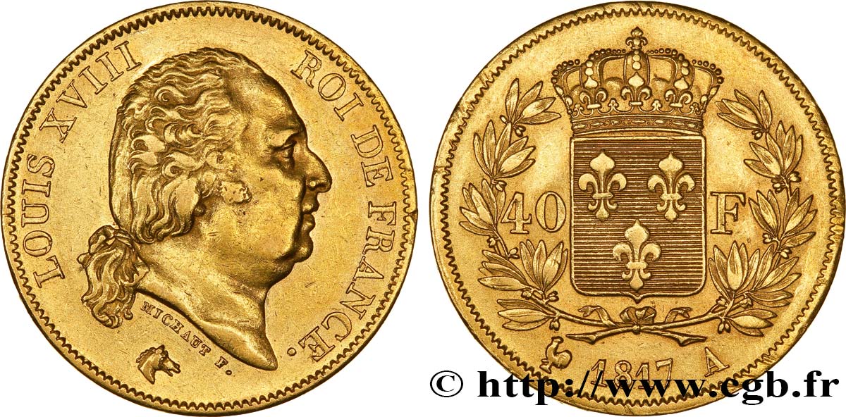 40 francs or Louis XVIII 1817 Paris F.542/6 XF48 