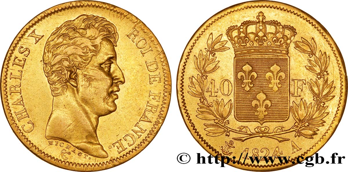 40 francs or Charles X, 1er type 1824 Paris F.543/1 SS45 