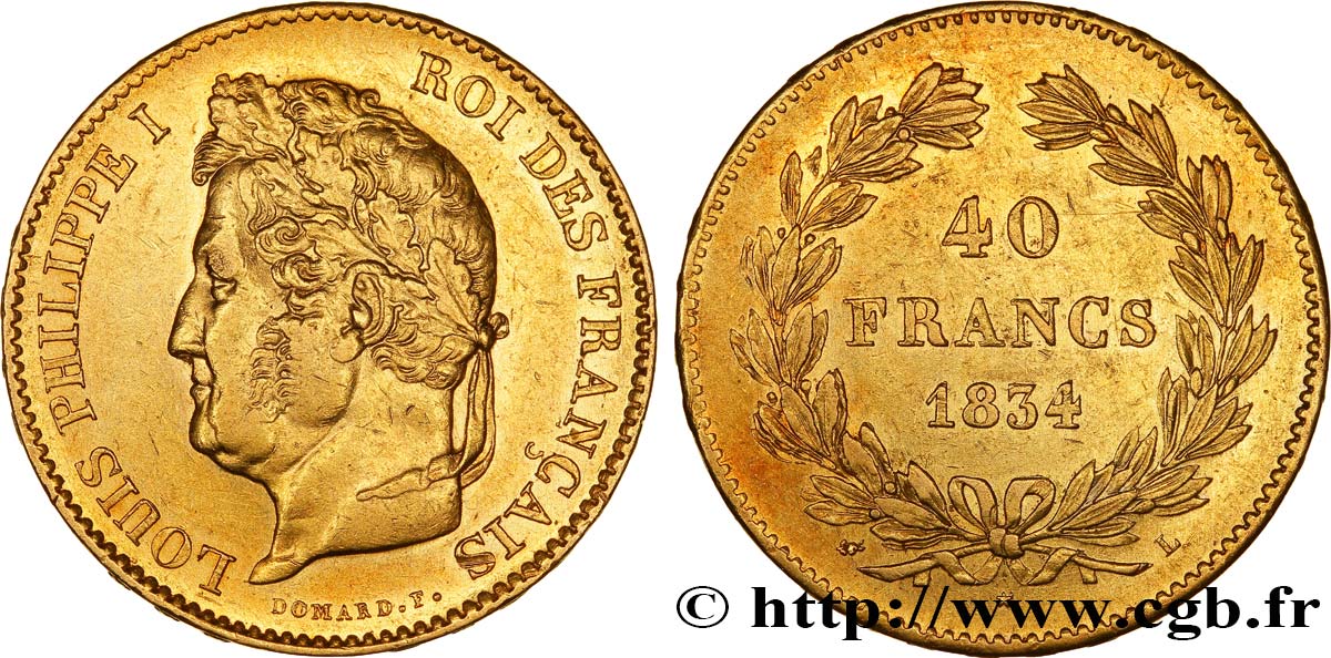 40 francs or Louis-Philippe 1834 Bayonne F.546/7 BB48 