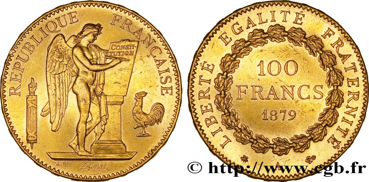 100 francs or Génie, tranche inscrite en relief Dieu protège la France 1879 Paris F.552/2 TTB+ 