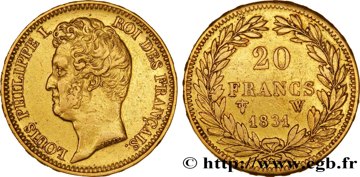20 francs or Louis-Philippe, Tiolier, tranche inscrite en relief 1831 Lille F.525/5 TTB45 