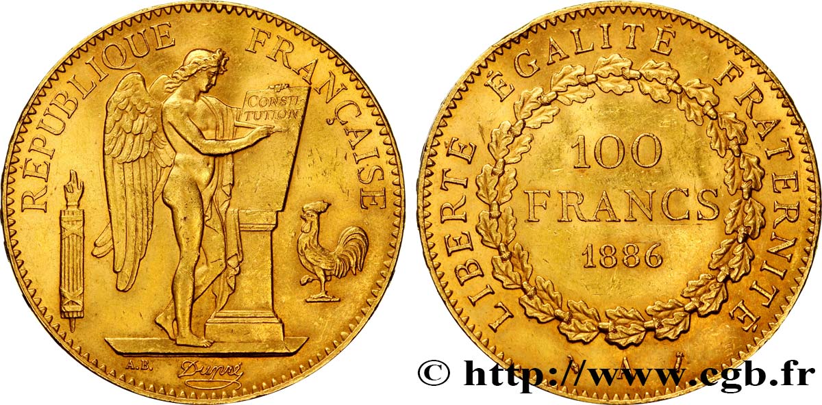100 francs or Génie, tranche inscrite en relief Dieu protège la France 1886 Paris F.552/7 EBC58 