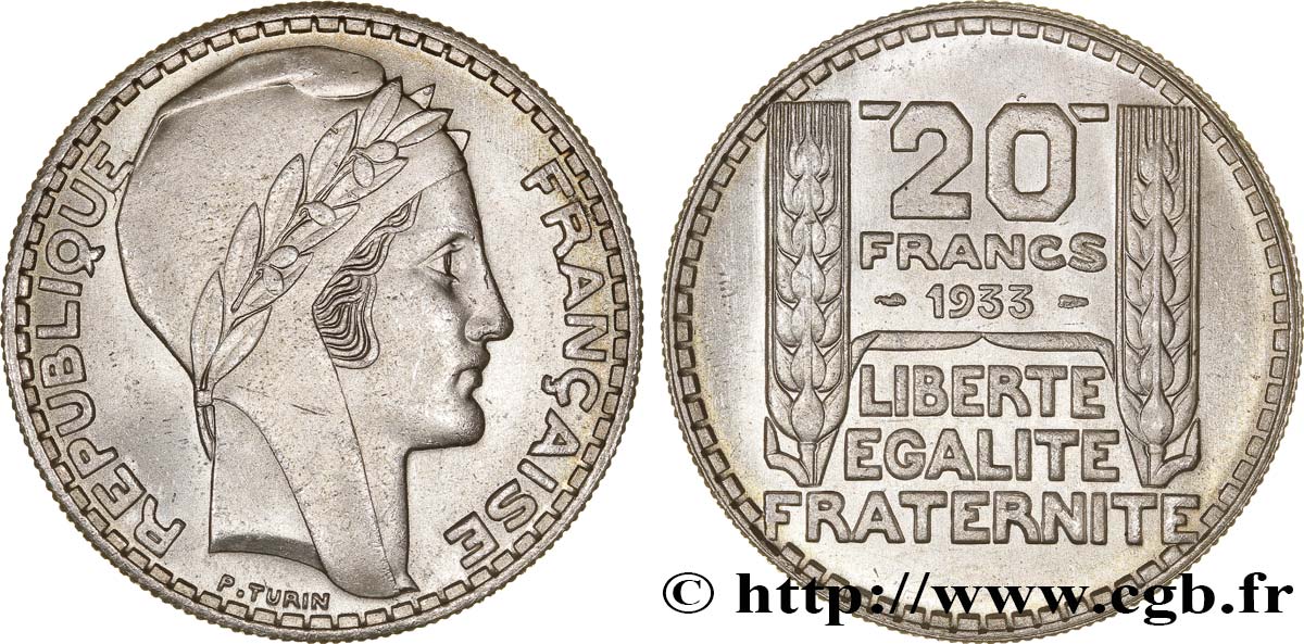20 francs Turin, rameaux courts 1933  F.400/4 MS63 