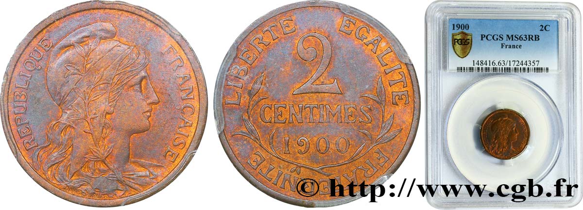 2 centimes Daniel-Dupuis 1900 Paris F.110/4 SPL63 PCGS