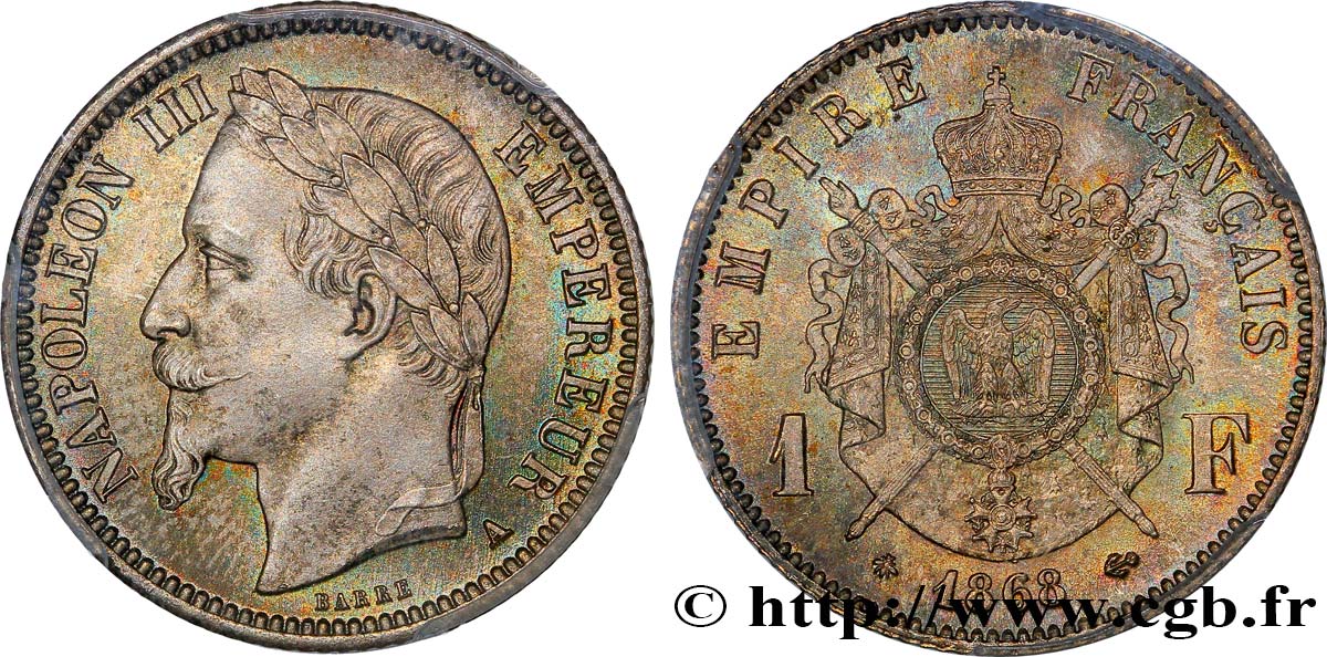 1 franc Napoléon III, tête laurée 1868 Paris F.215/10 FDC66 