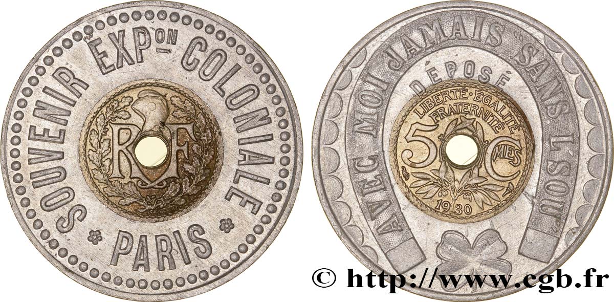 5 centimes Lindauer, petit module, souvenir de l’exposition coloniale 1930 Paris F.122/13 var. MS 