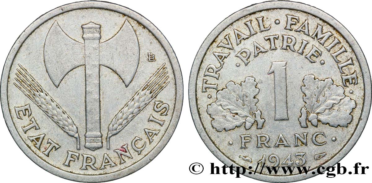 1 franc Francisque, lourde 1943 Paris F.222/4 SS45 