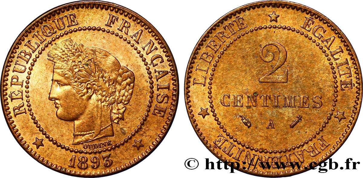 2 centimes Cérès 1893 Paris F.109/19 EBC60 