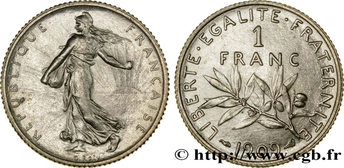 1 franc Semeuse 1909 Paris F.217/14 AU58 