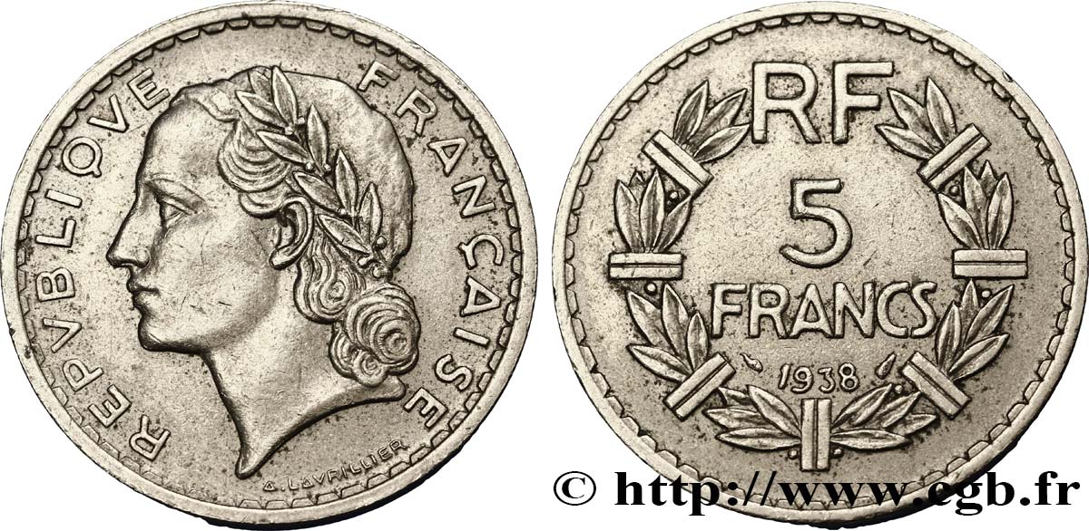 5 francs Lavrillier, nickel 1938  F.336/7 SS45 
