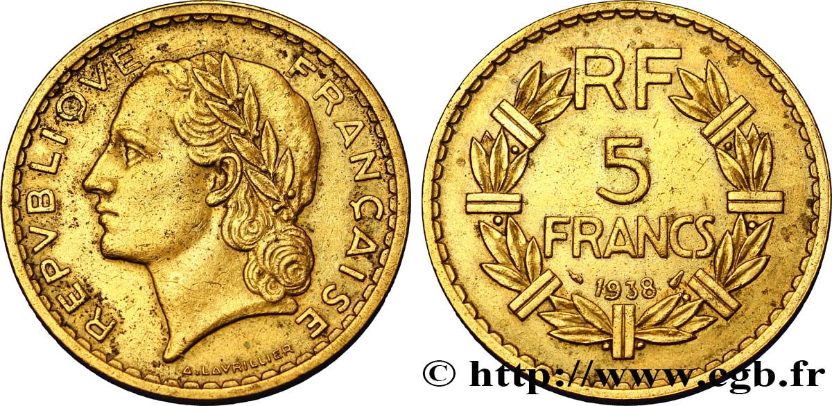 5 francs Lavrillier, bronze-aluminium 1938  F.337/1 SS45 