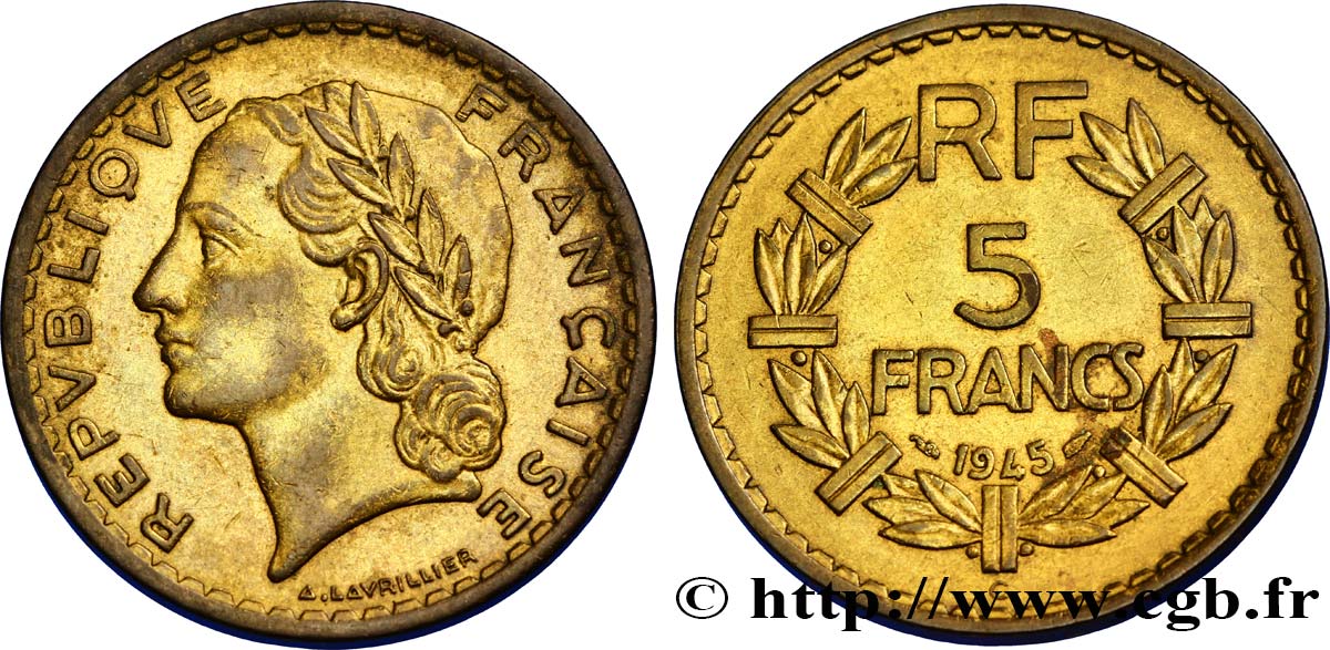 5 francs Lavrillier, bronze-aluminium 1945 Castelsarrasin F.337/6 XF48 