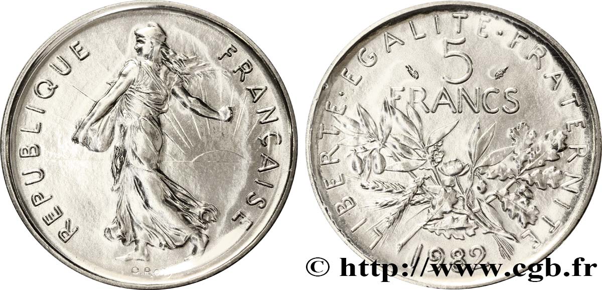 5 francs Semeuse, nickel 1982 Pessac F.341/14 MS70 