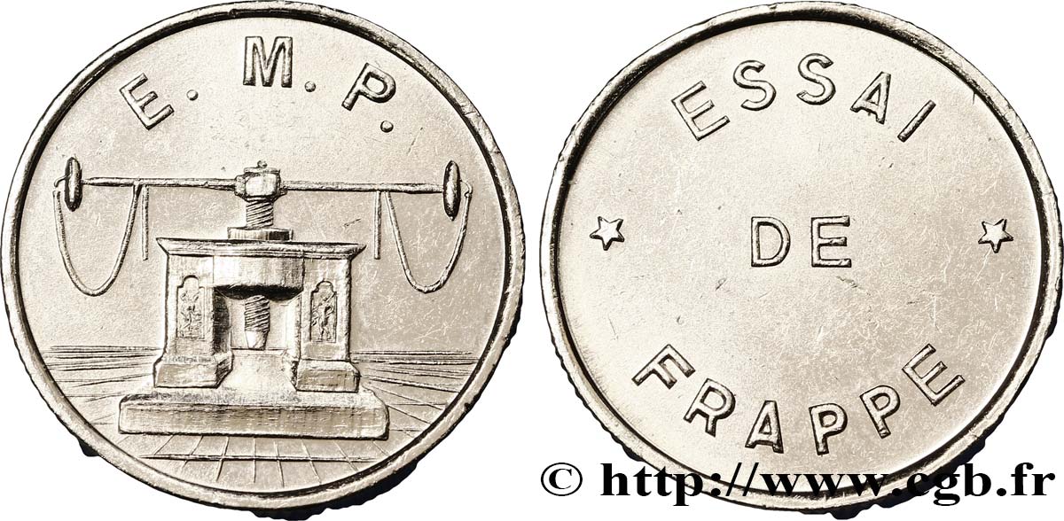 Essai de frappe de 10 francs Jimenez, grand module, cinq séries de cannelures n.d. Pessac G.822 a var. EBC55 