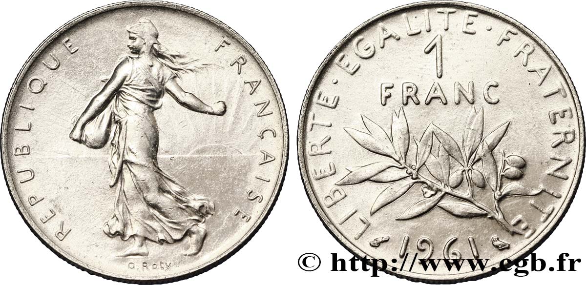 1 franc Semeuse, nickel 1961 Paris F.226/6 AU50 