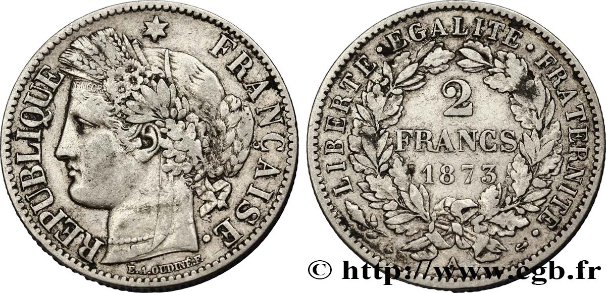 2 francs Cérès, avec légende 1873 Paris F.265/10 TTB40 