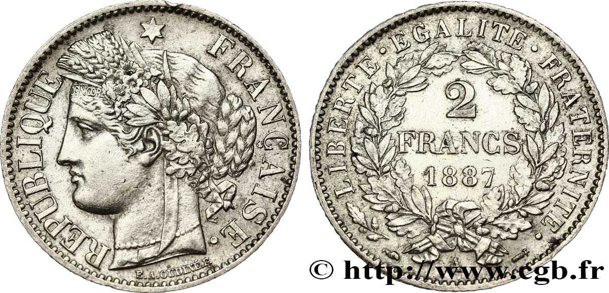 2 francs Cérès, avec légende 1887 Paris F.265/13 VZ55 