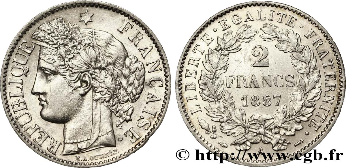 2 francs Cérès, avec légende 1887 Paris F.265/13 SUP55 