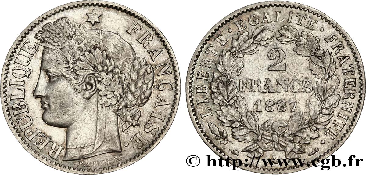 2 francs Cérès, avec légende 1887 Paris F.265/13 BB50 