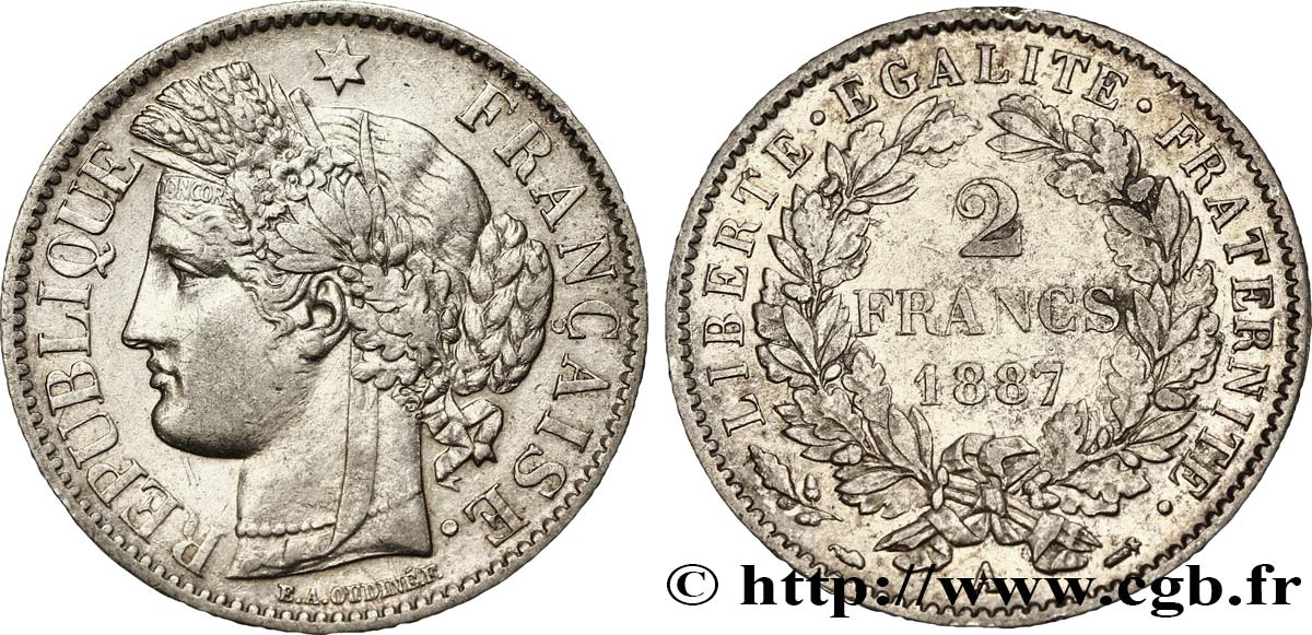 2 francs Cérès, avec légende 1887 Paris F.265/13 MBC50 