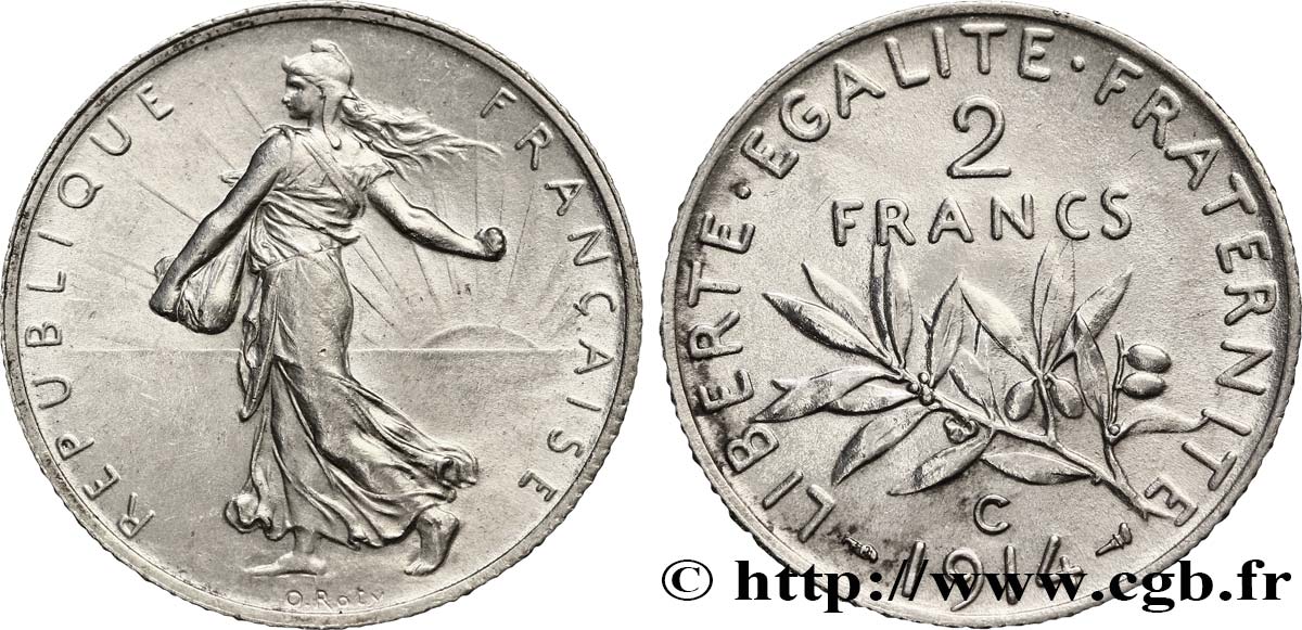 2 francs Semeuse 1914 Castelsarrasin F.266/16 AU58 