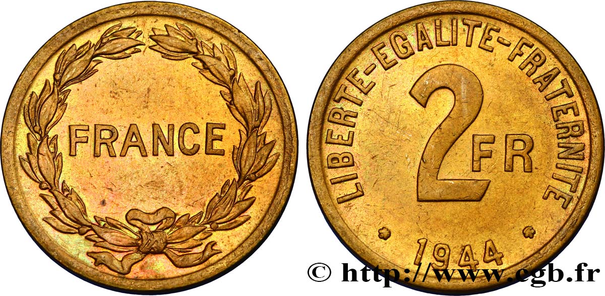 2 francs France 1944  F.271/1 AU52 