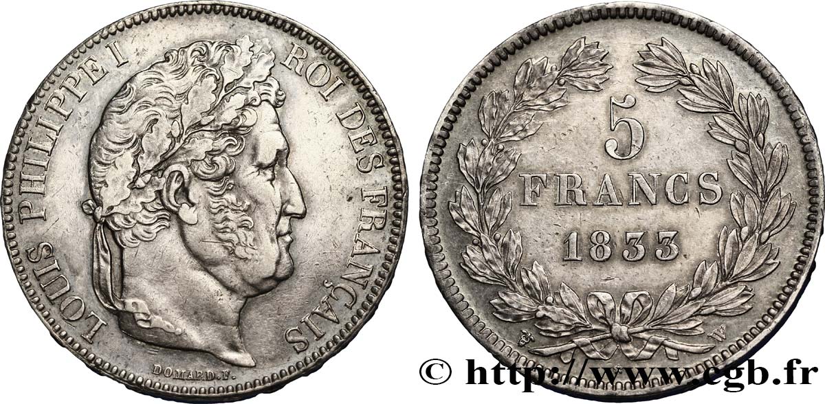5 francs IIe type Domard 1833 Lille F.324/28 SS53 