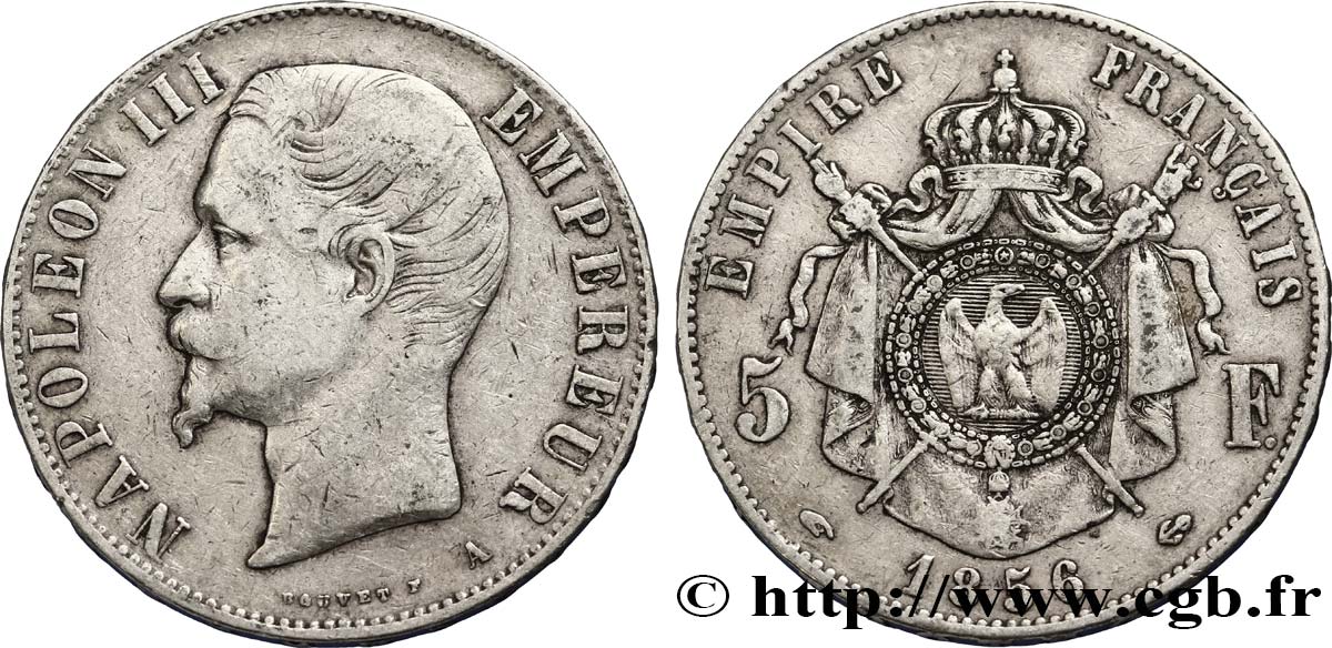 5 francs Napoléon III, tête nue 1856 Paris F.330/6 TB30 