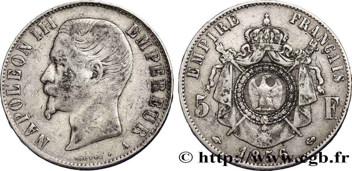 5 francs Napoléon III, tête nue 1856 Paris F.330/6 VF35 