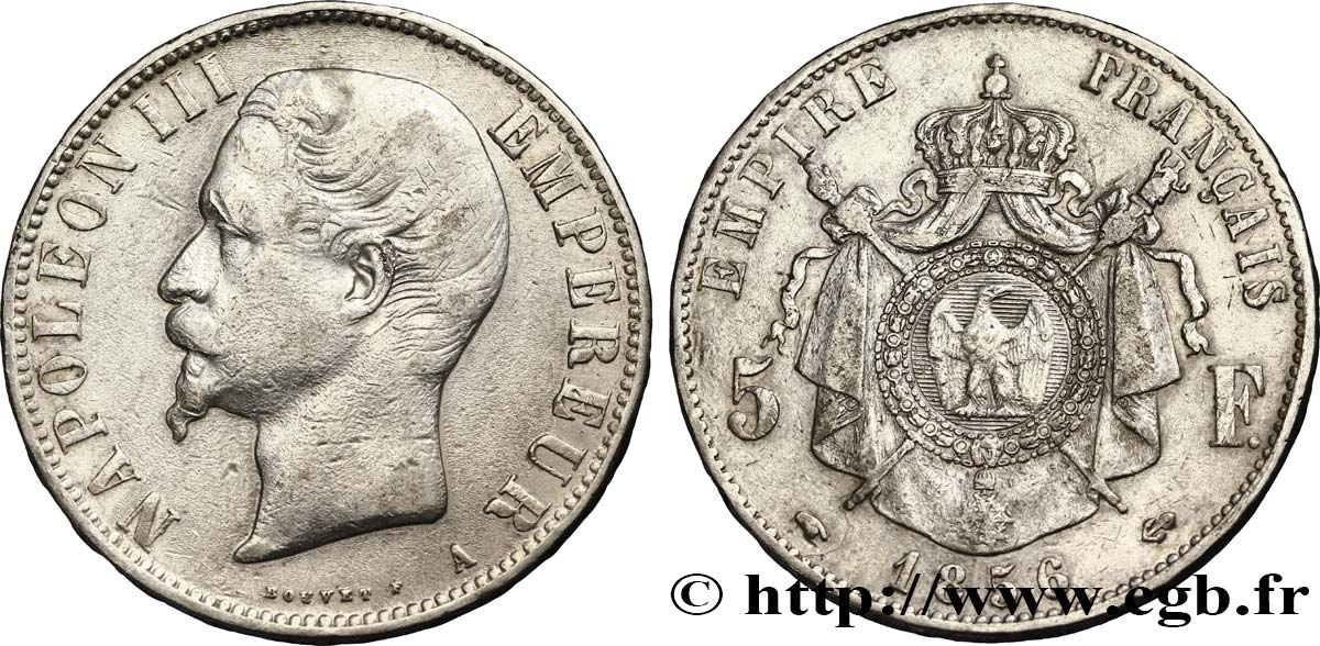 5 francs Napoléon III, tête nue 1856 Paris F.330/6 TB35 