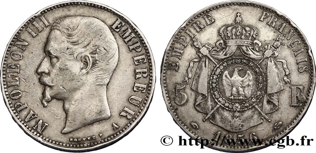 5 francs Napoléon III, tête nue 1856 Paris F.330/6 VF35 