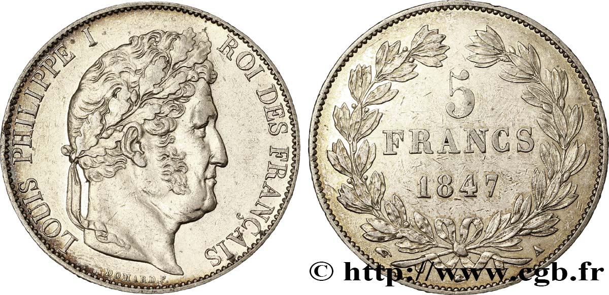 5 francs IIIe type Domard 1847 Paris F.325/14 BB50 